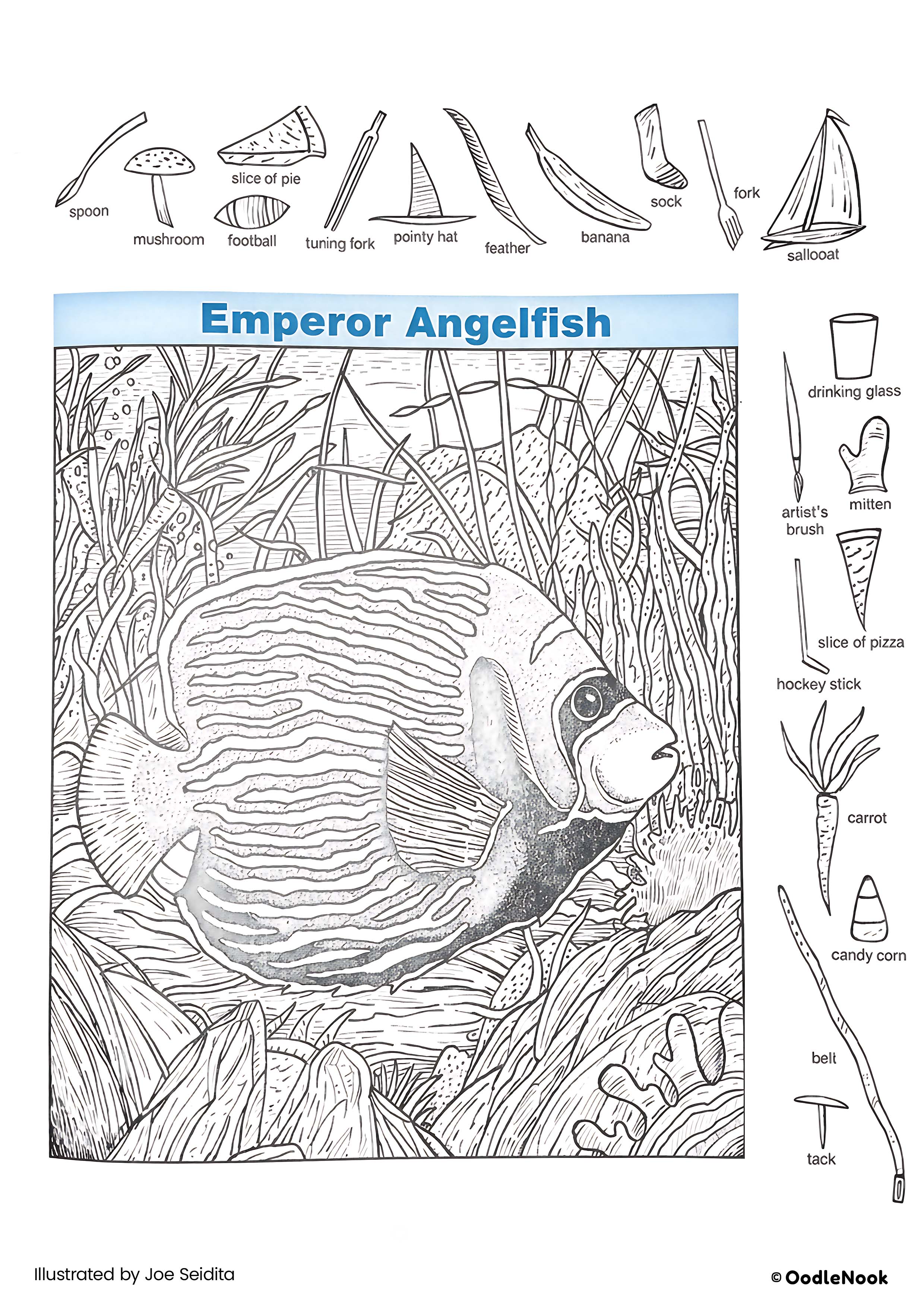 Emperor Angelfish hidden picture puzzle - free printable A4 format